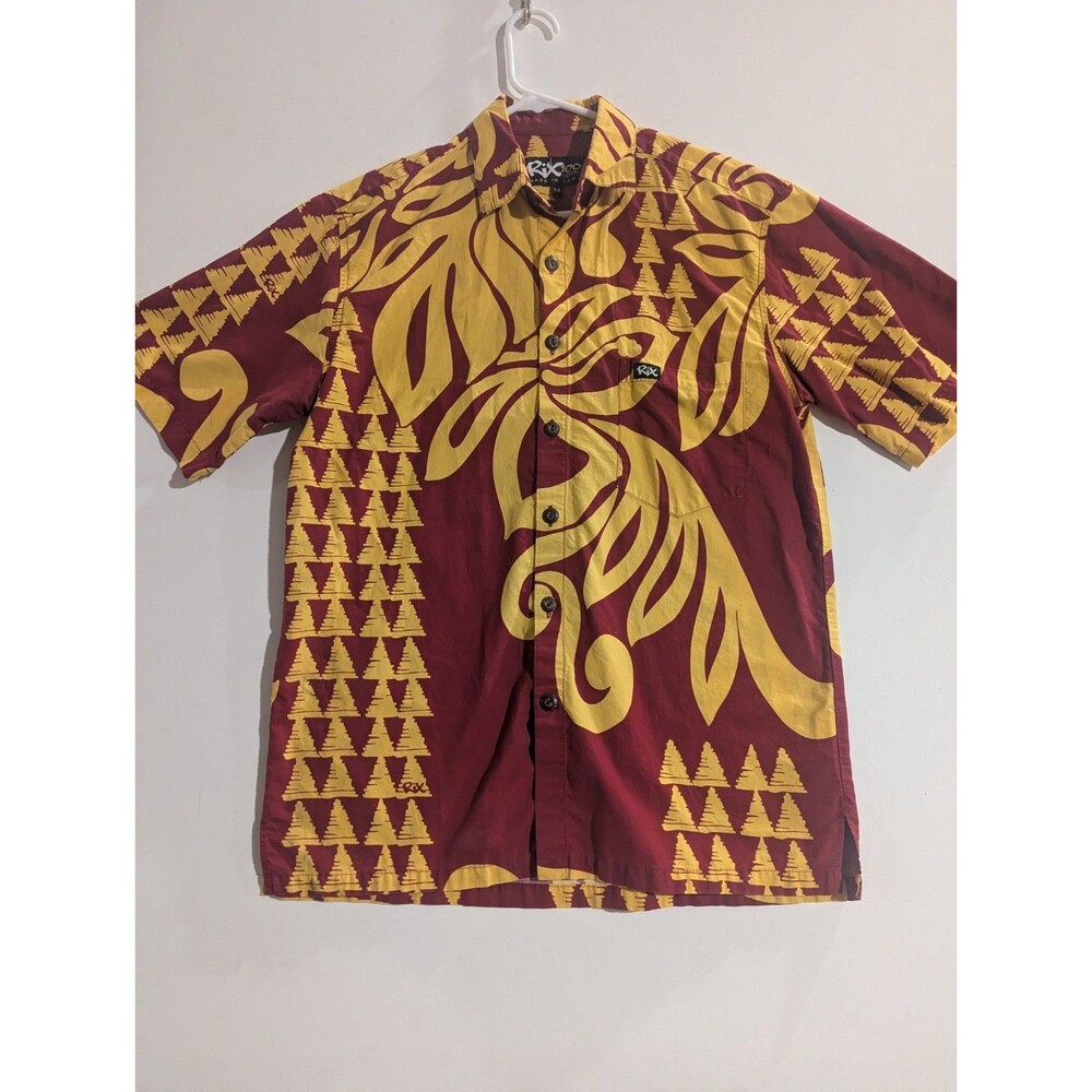 Mens Rix Island Wear Hawaii Red Yellow Medium Floral Cotton Short Sleeve
